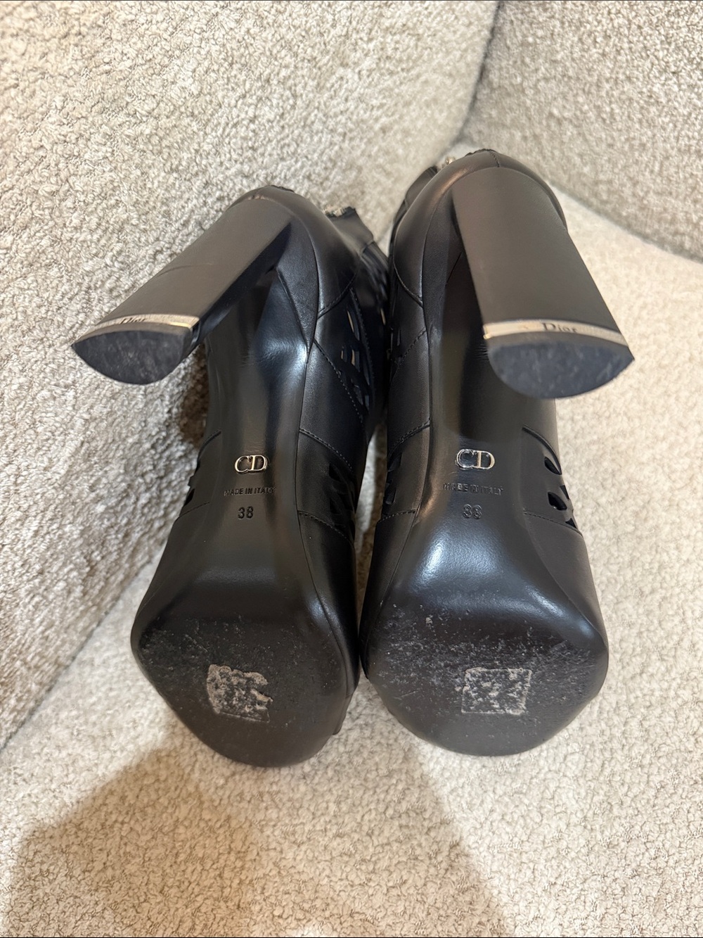 Christian Dior Black Laser-Cut Peep-Toe High Heel Booties - Picture 9 of 9
